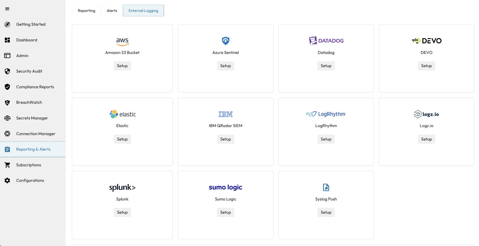 Navigate to &#39;External Logging&#39;