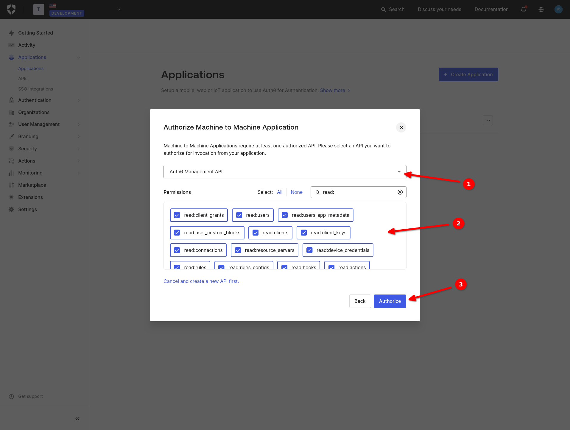 Grant permissions to the application.