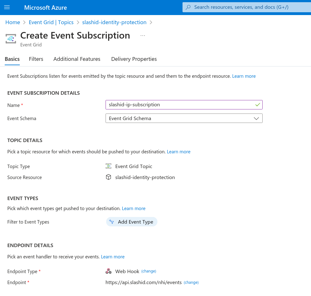 Create Azure Event Grid topic subscription