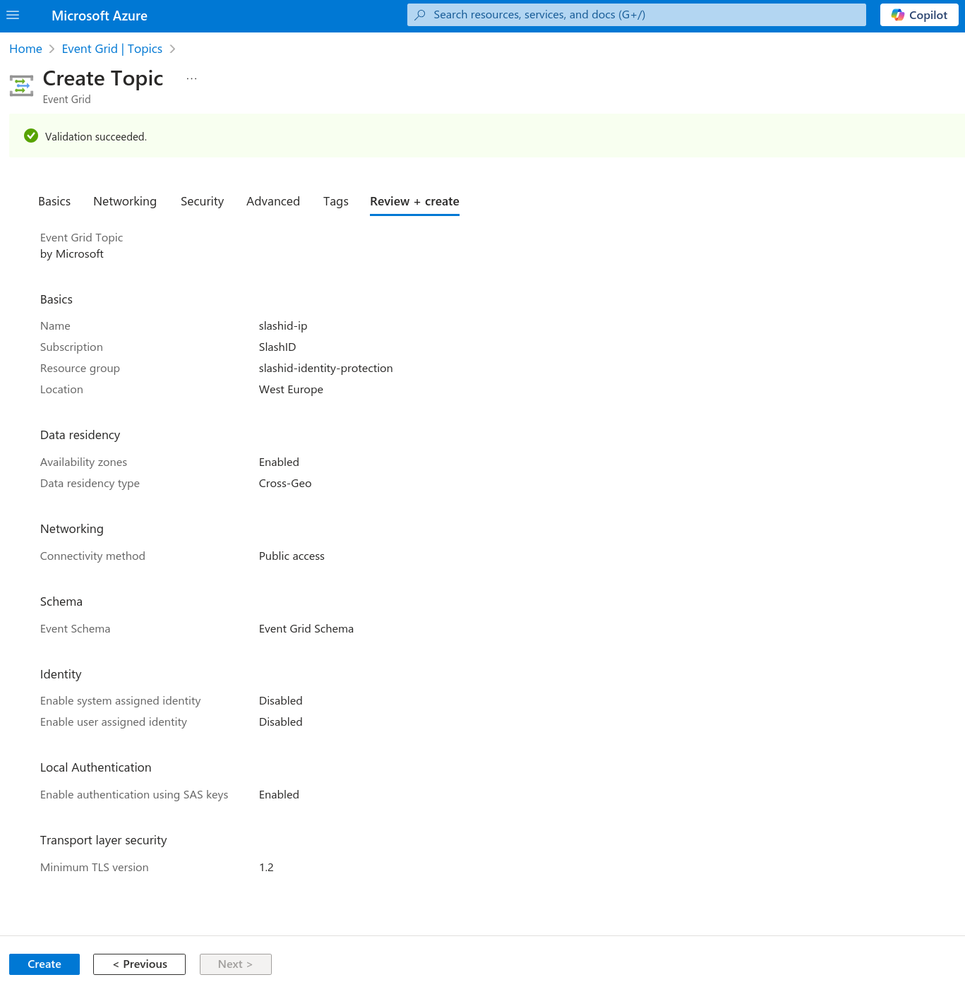 Review Event Grid Topic creation