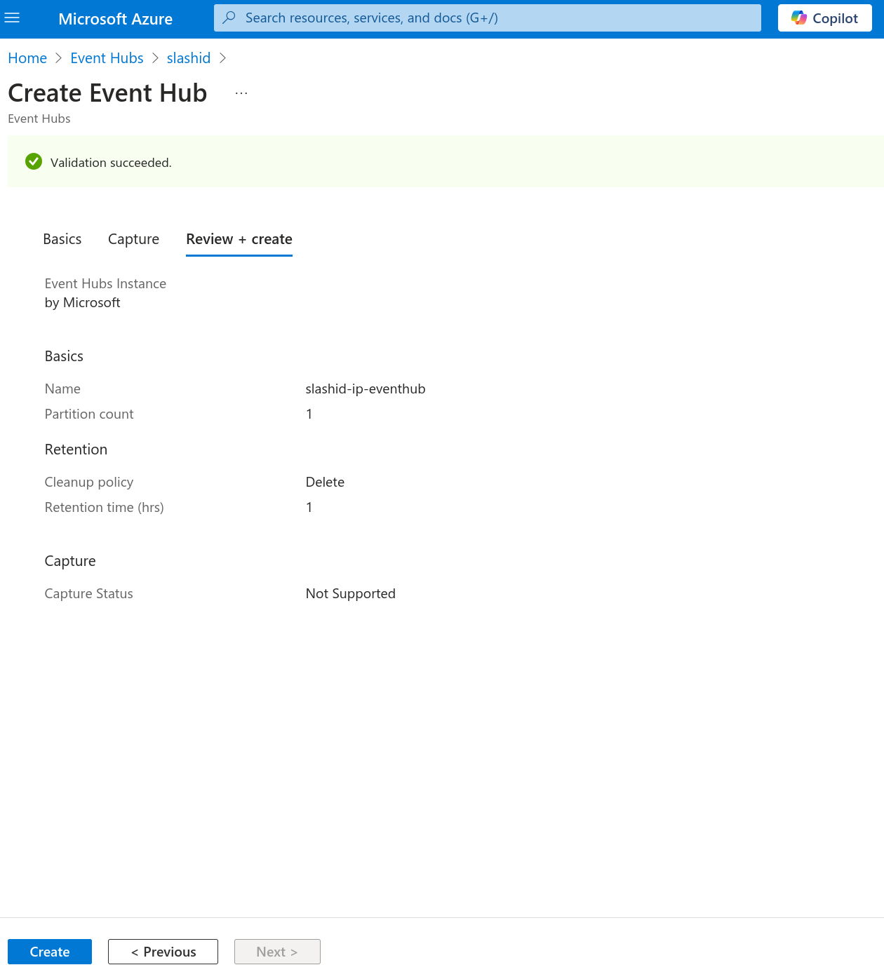 Review Event Hub creation