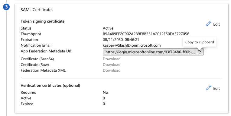 Entra - Copy Metadata URL