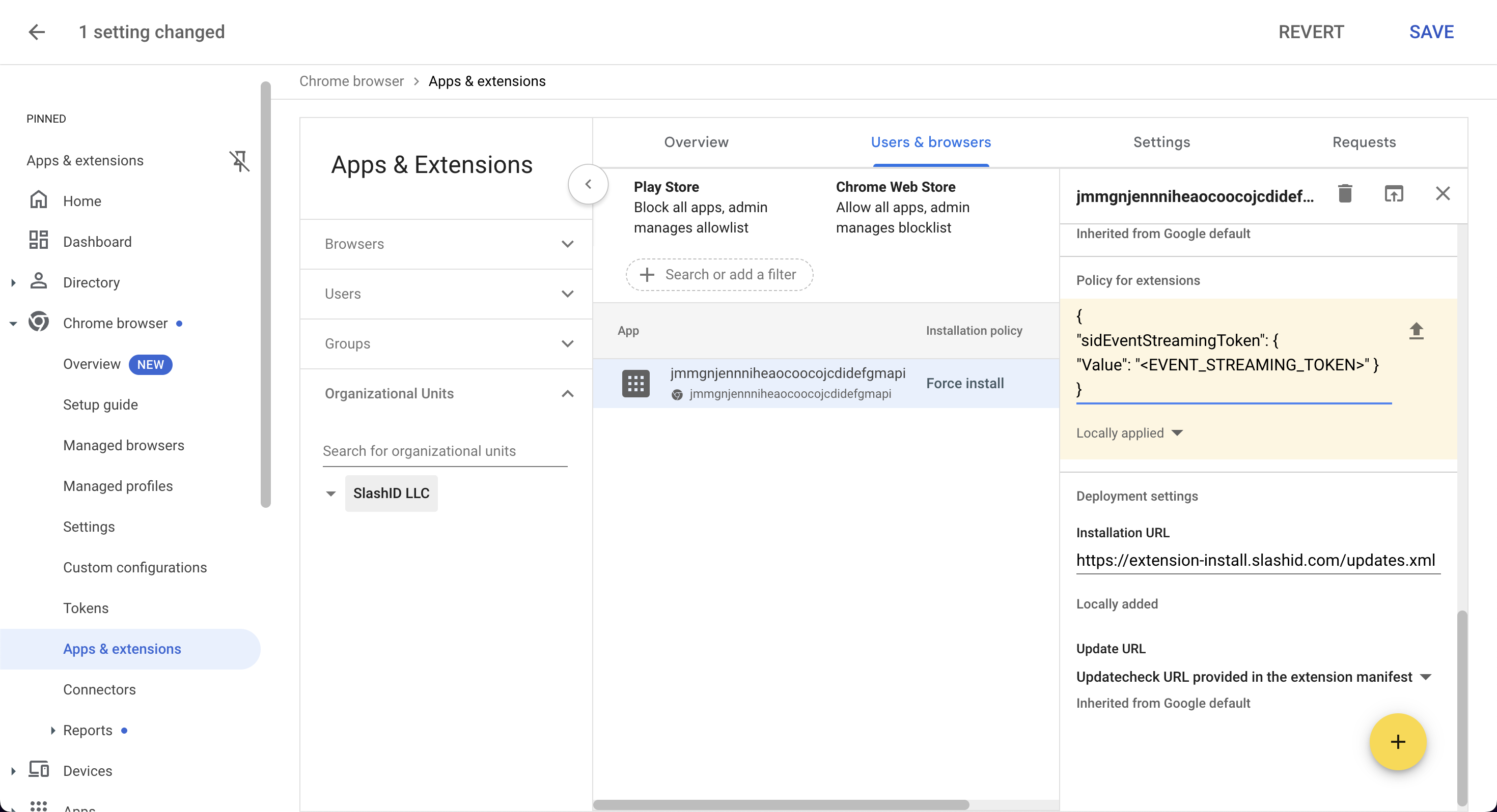 Google admin - add extension