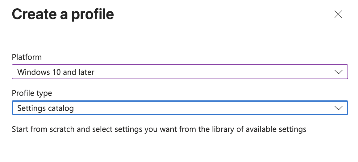 Microsoft Intune - Settings catalog