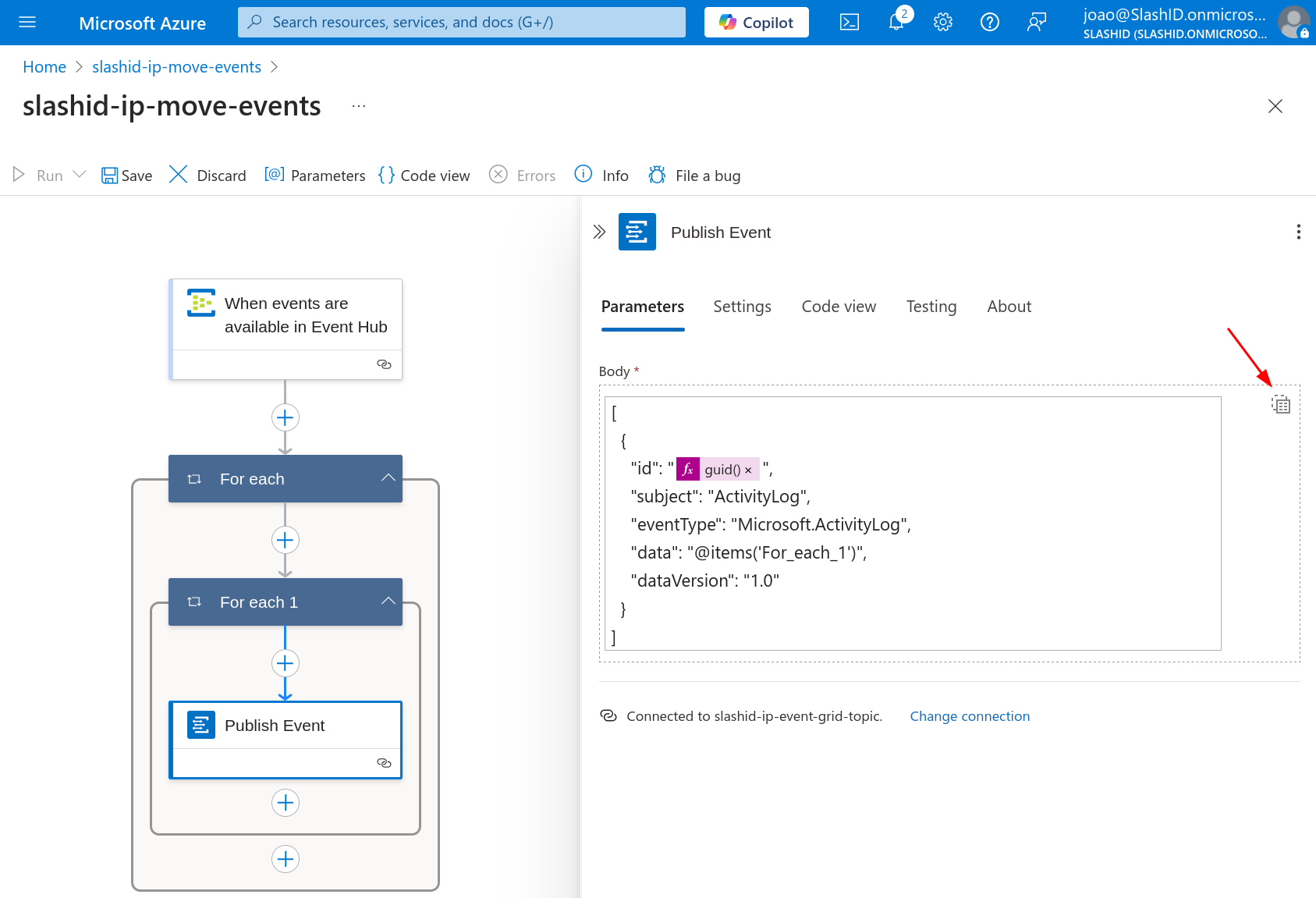 Set up the Logic App action