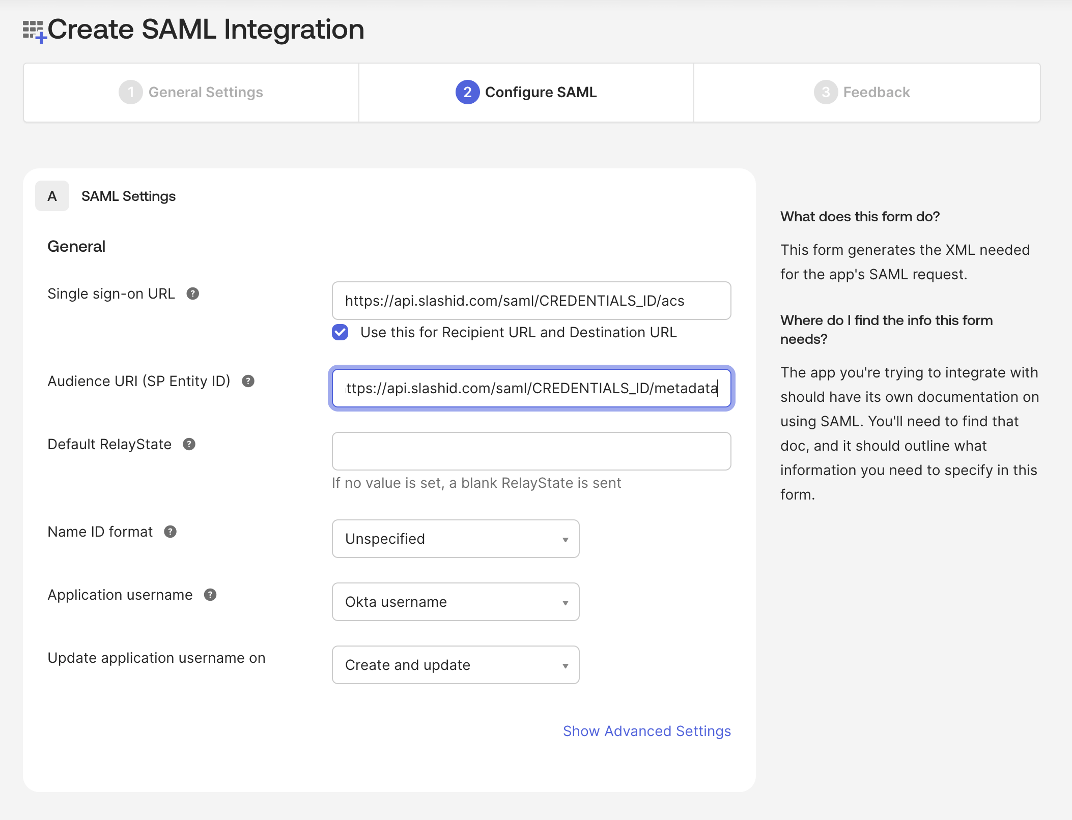 Okta - Configure SAML settings