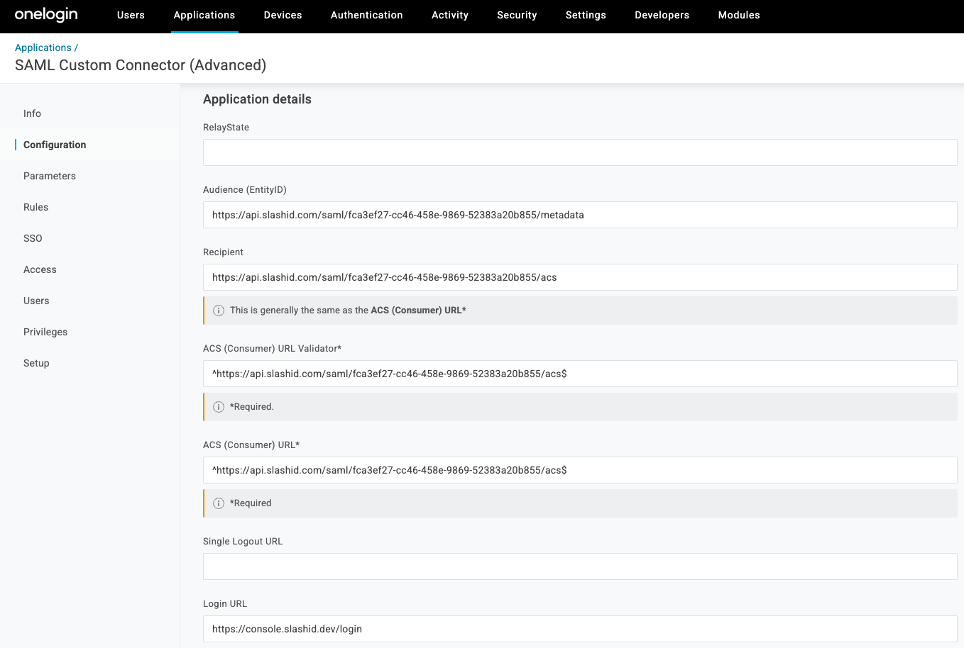 OneLogin - SAML Config