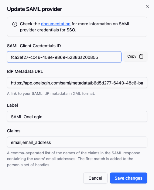 OneLogin - SAML Credentials