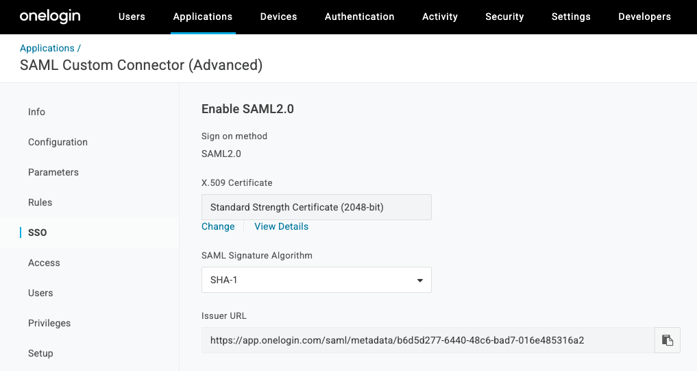 OneLogin - SAML Custom Connector Metadata